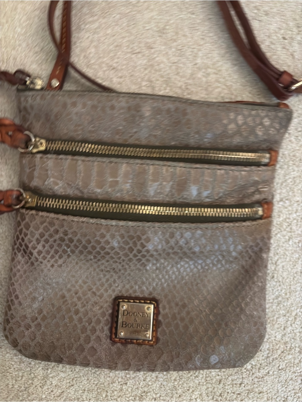 Dooney & Bourke Brown Snake-Embossed Crossbody with Leather Trim - Picture 3 of 6